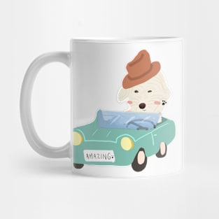 Maltipoo Dog Driving Retro Car Illustration Mug